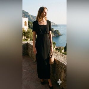 Liz Claiborne 90s Black Column Dress | Old Money • Euro Summer Square Neck | 10